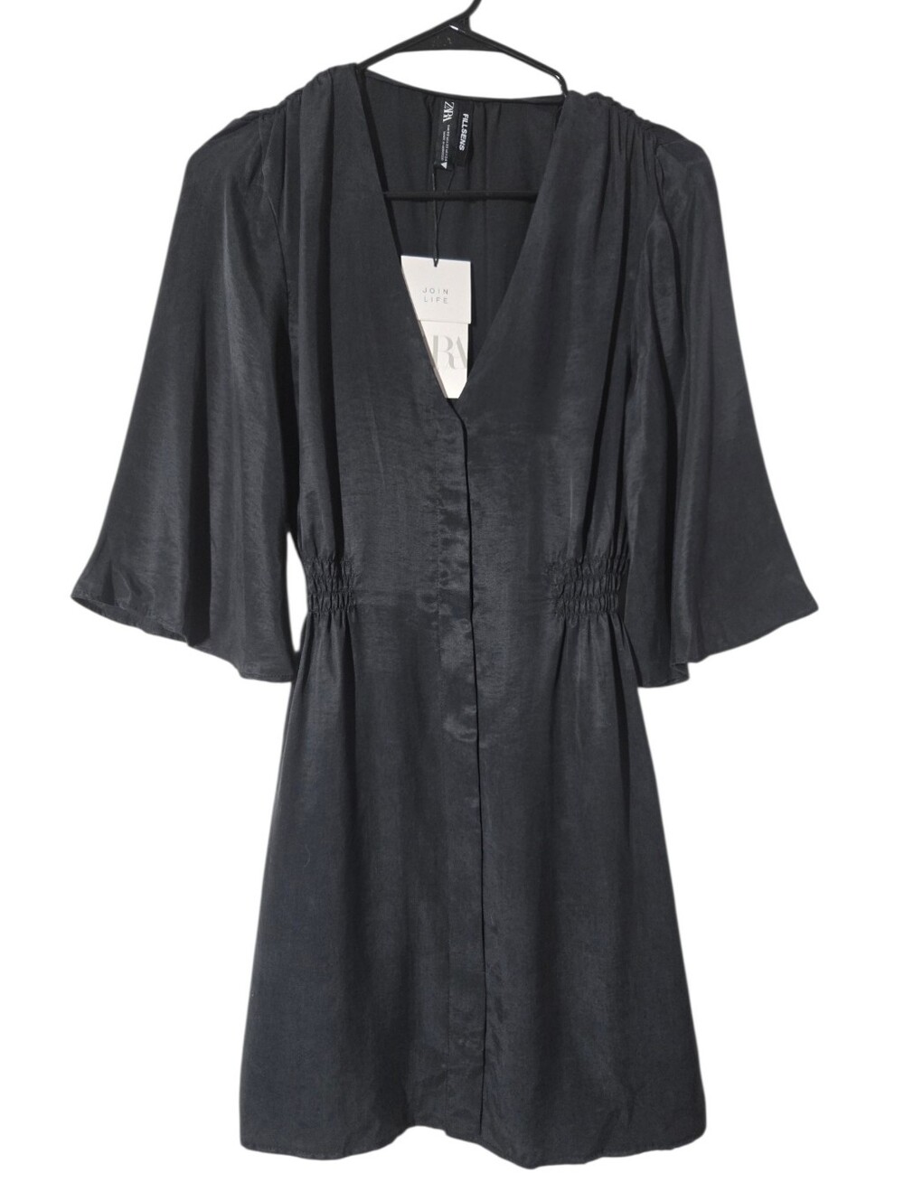 ZARA Black V-Neck Flutter Sleeve Smocked Mini Dress Join Life Collection